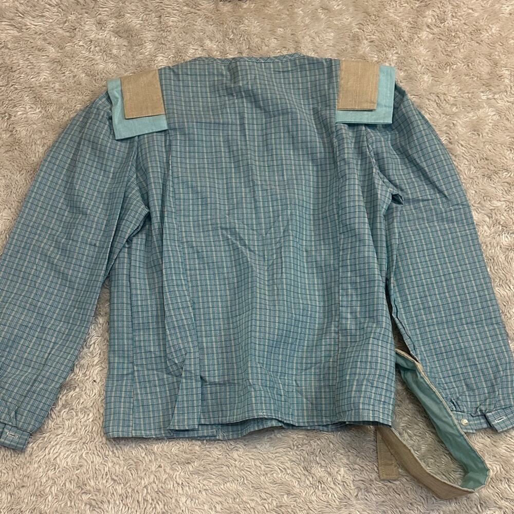 Deadstock Vintage 70s Blue Plaid Button Down Shirt Prarie Cottagecore Eber - Picture 5 of 6